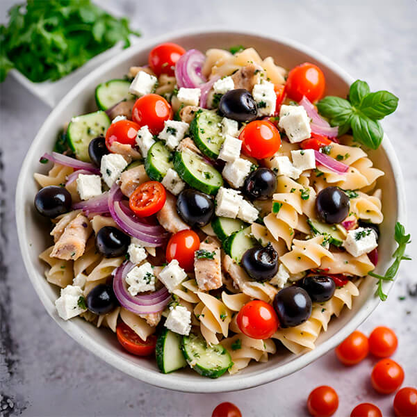 Pastasalade met kip en pesto